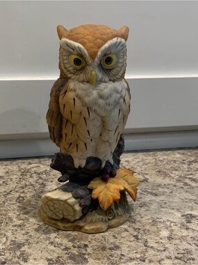 Andrea By Sadek Cream and Brown Great Horned Owl Figurine